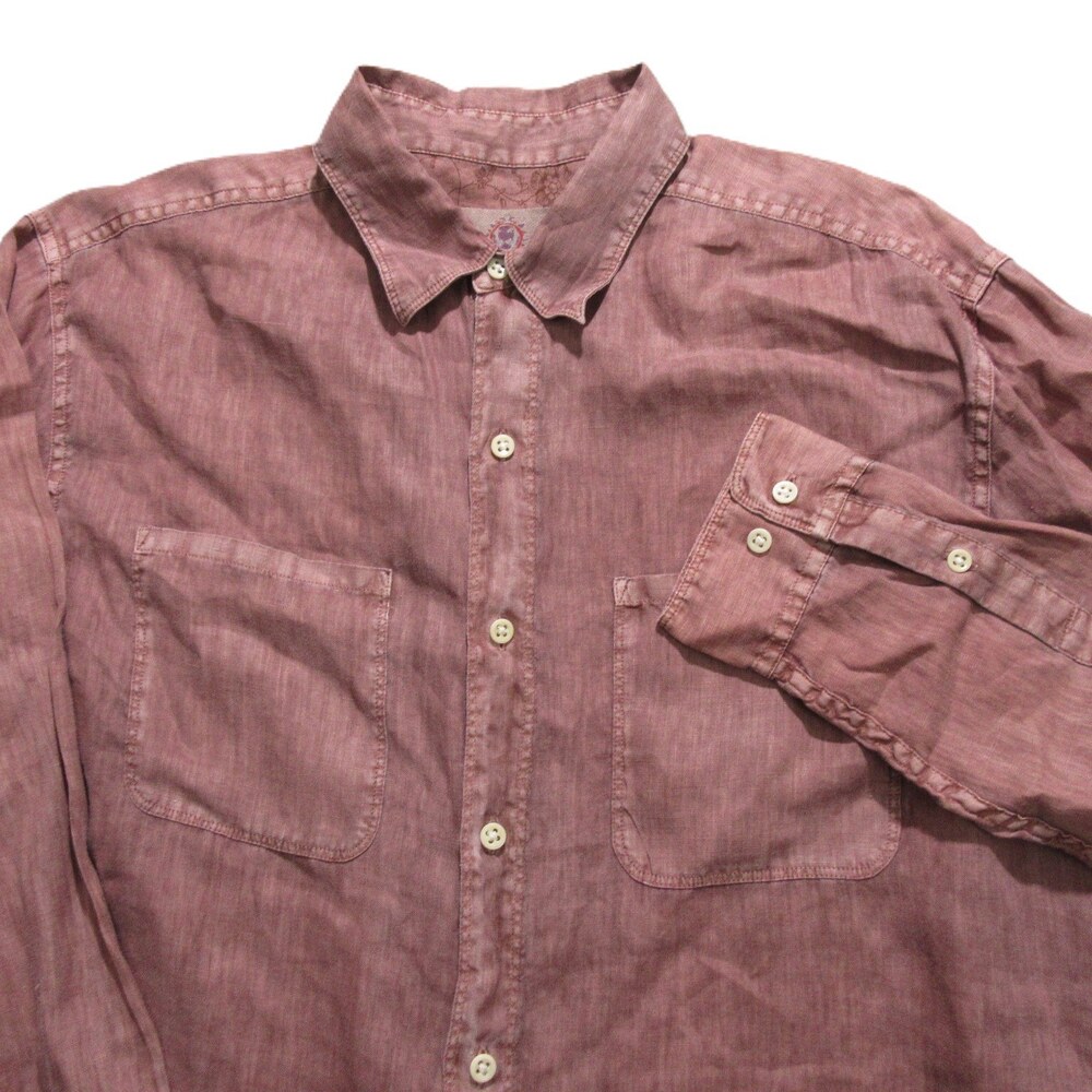 Territory Ahead Mens Button Up Shirt M Burgundy Stretch 100% Linen Pocket